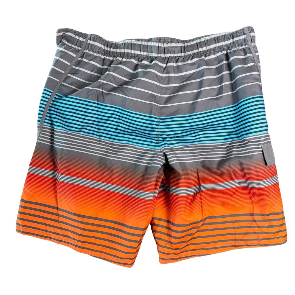 Op‎ Ocean Pacific Mens Board Shorts Grey Orange Blue Striped Swim Trunks Size L